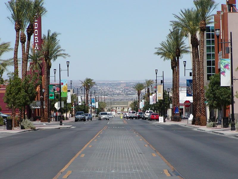 Water Street in downtown Henderson, Nevada, lined with small businesses